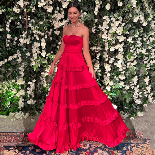 A Line Silk Satin Prom Dresses Strapless Pleated Customized Evening Gown Formal Party Dress Floor Length Women Wear