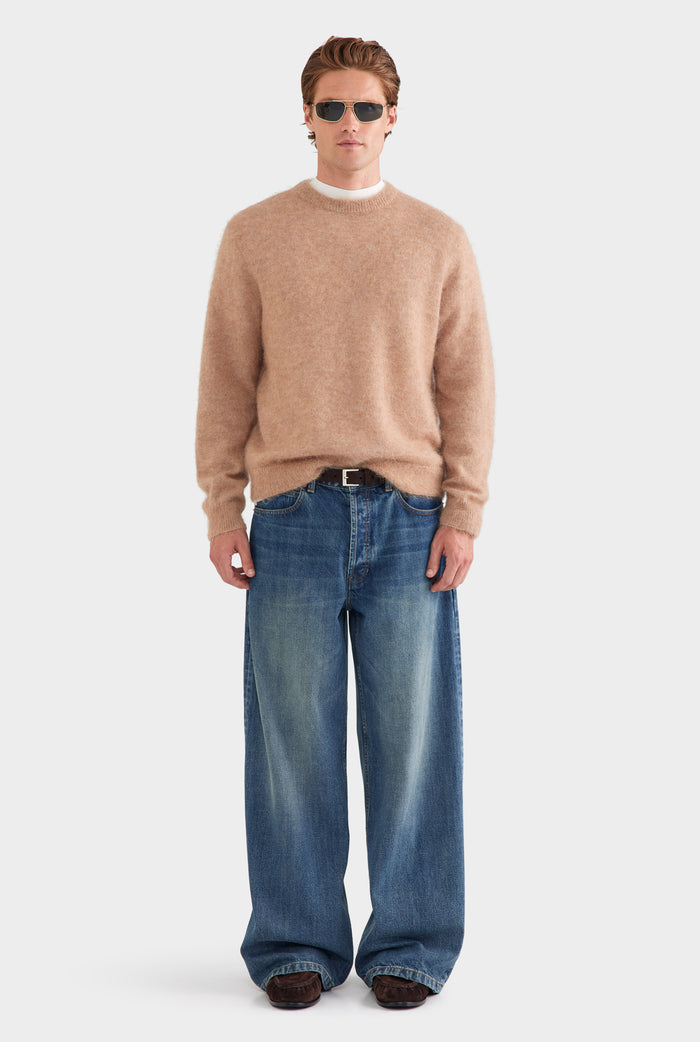 Alpaca Mohair Crewneck Sweater - Pebble