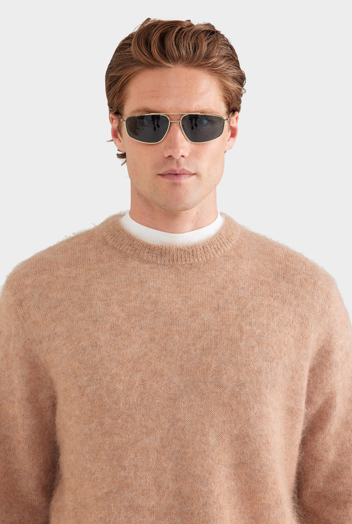 Alpaca Mohair Crewneck Sweater - Pebble
