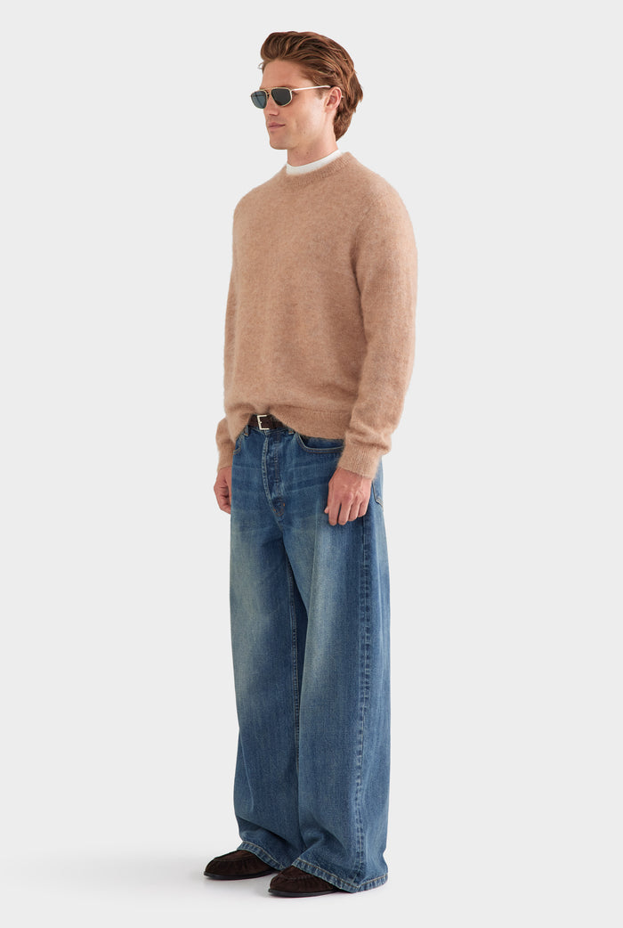 Alpaca Mohair Crewneck Sweater - Pebble