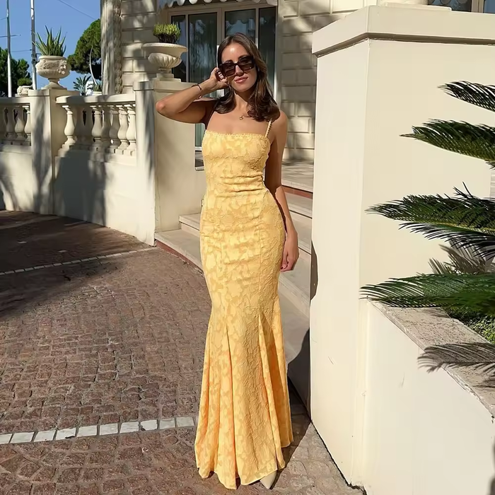Backless Women's Evening Party Dress Sexy Lace Up Maxi Dress Sleeveless Orange Wedding Guest Dresses
