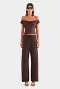 Bias Wool Drawstring Pant - Chocolate