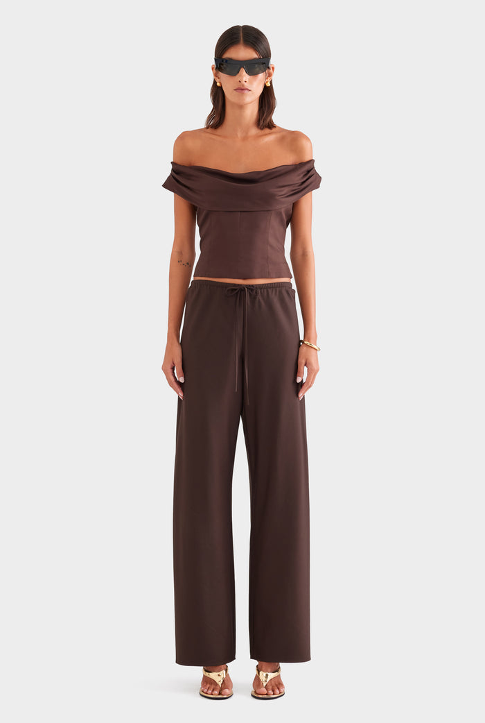 Bias Wool Drawstring Pant - Chocolate