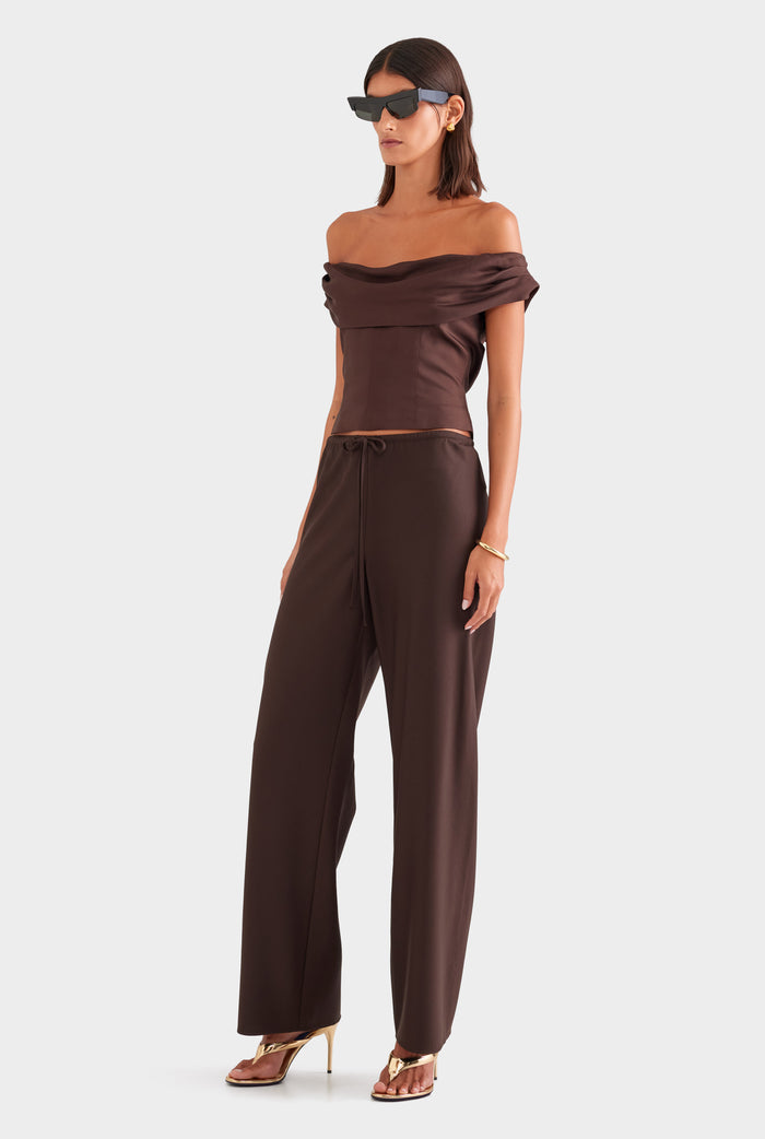 Bias Wool Drawstring Pant - Chocolate