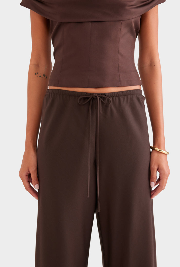 Bias Wool Drawstring Pant - Chocolate