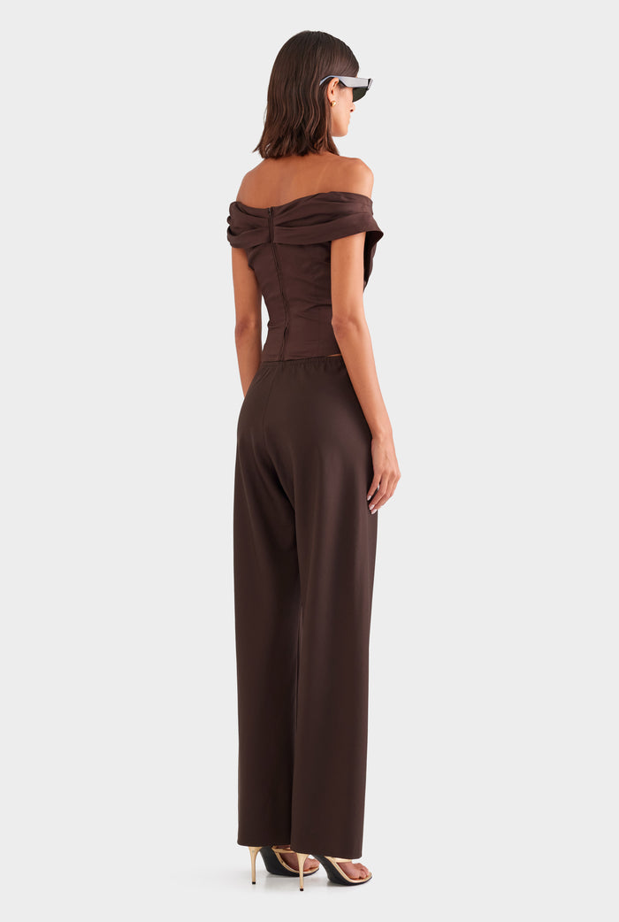 Bias Wool Drawstring Pant - Chocolate