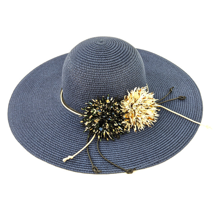 Blooming Flowers Foldable Hat - Navy Blue