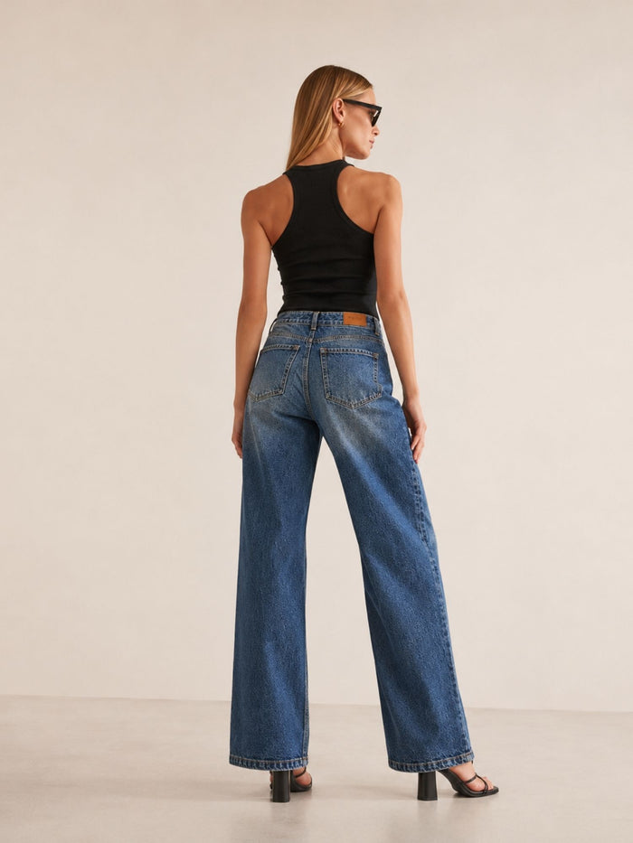 BOGILVY - AVA Straight Wide Leg High Waist Mid Blue Wash