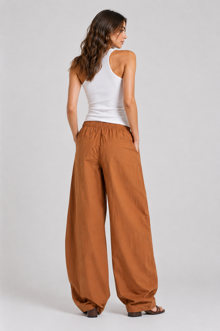 BOGILVY - Leichte Baumwoll Sommerhose im Barrel Fit, High Waist, Brown