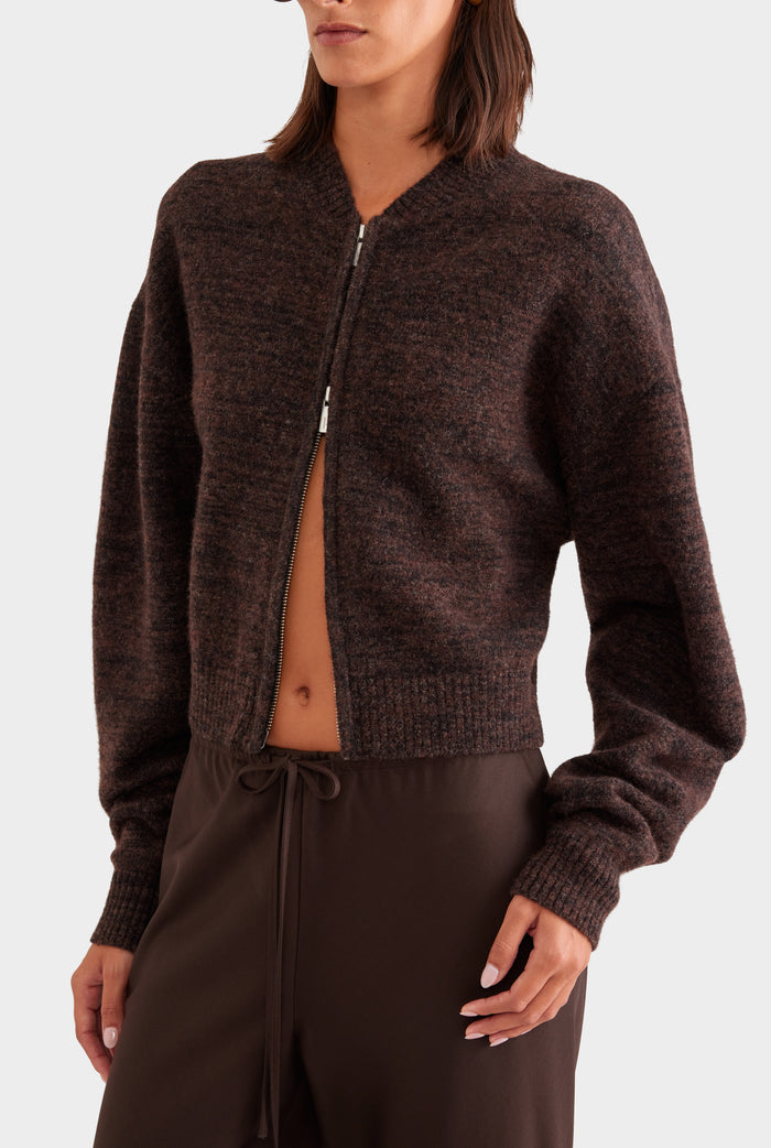 Boucle Knit Bomber - Chocolate