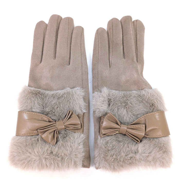 Bow And Faux Gloves - Mink