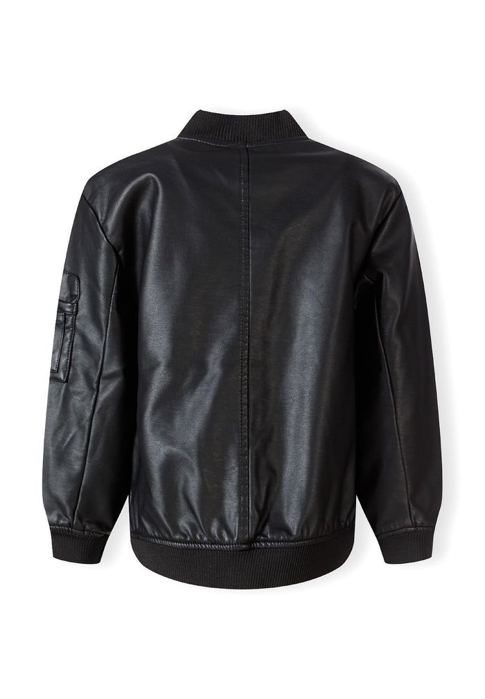 Bomber Jacket Faux Leather, Black - 2