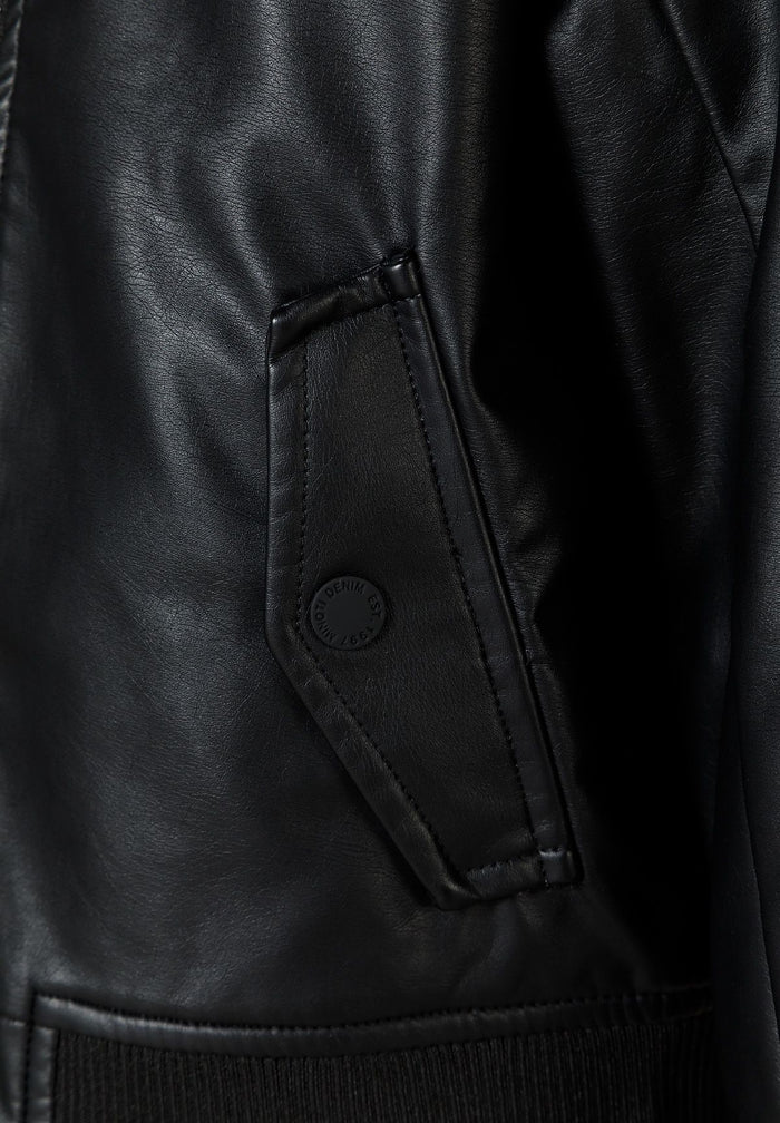 Bomber Jacket Faux Leather, Black - 4