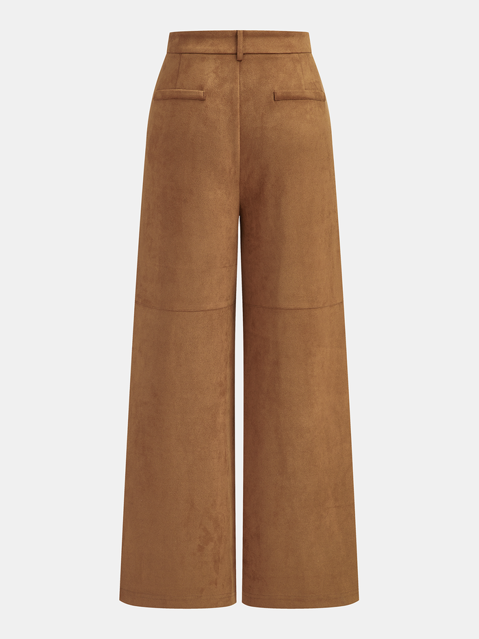 Braided Detail Mid-Waist Suede Effect Pants