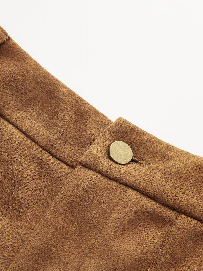 Braided Detail Mid-Waist Suede Effect Pants