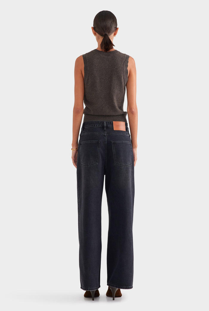 Cashmere Button Through Tank - Chocolate Marl