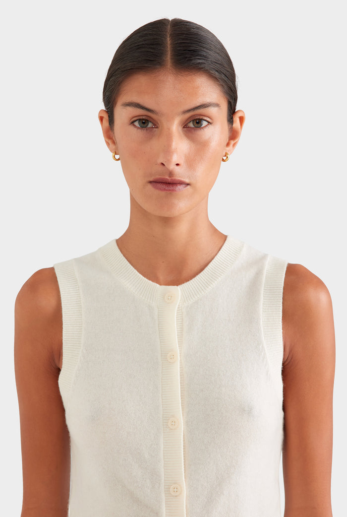 Cashmere Button Through Tank - Off White
