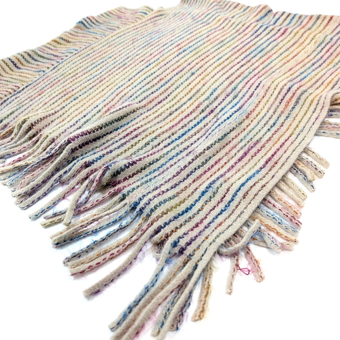 Catur - Striped Knitted Poncho - Cream