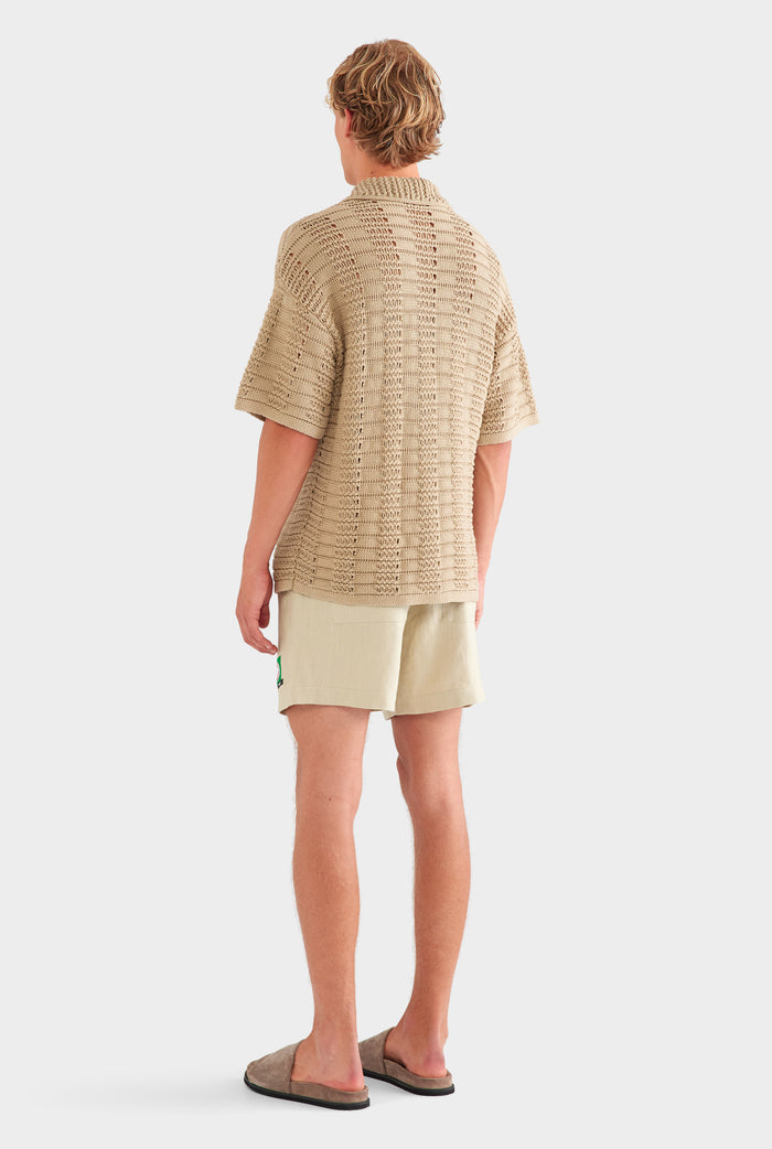 Chunky Crochet Knit Shirt - Pale Khaki