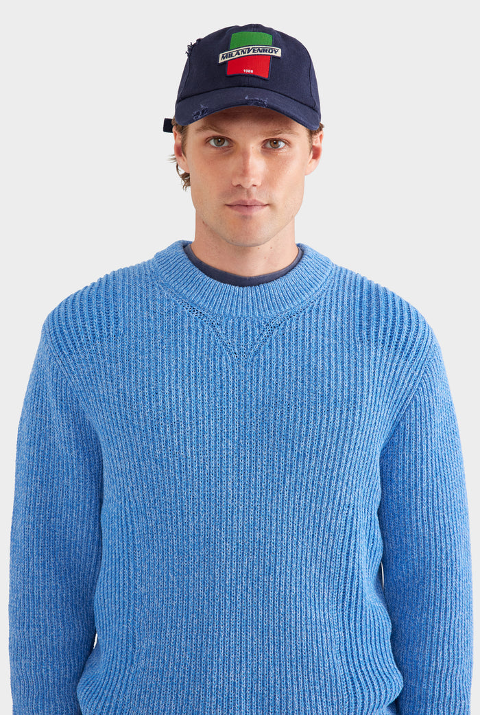 Chunky Rib Cotton Sweater - Blue