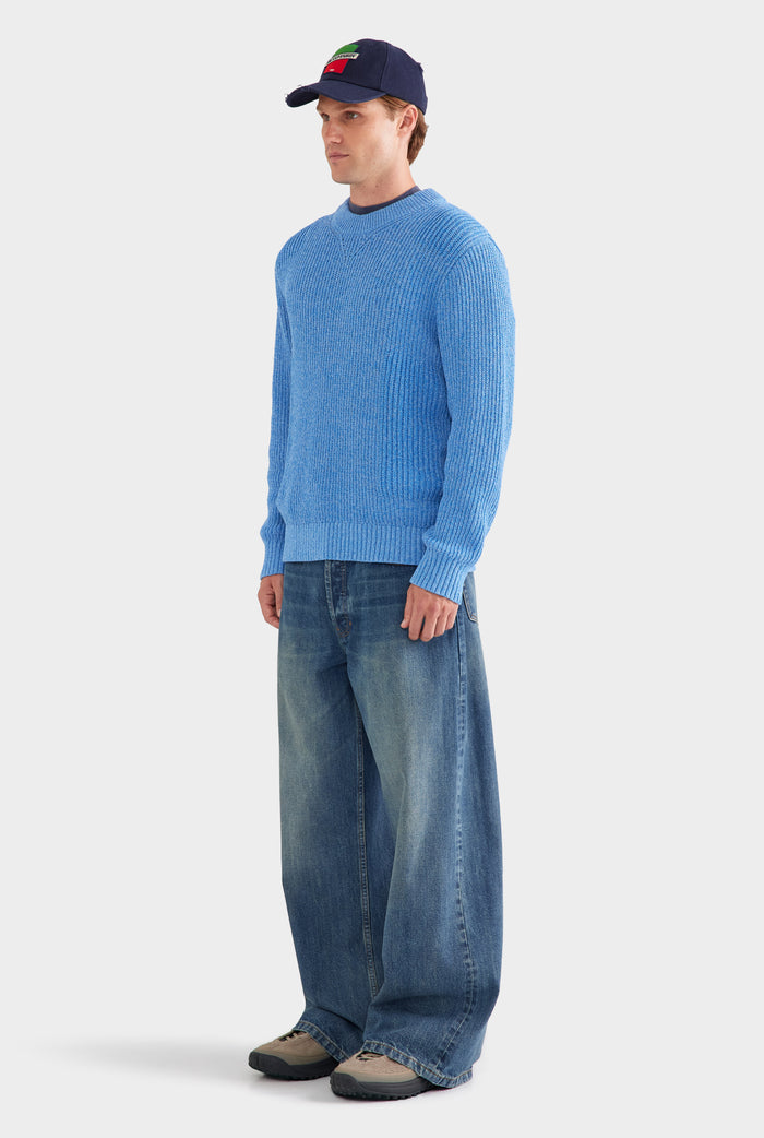 Chunky Rib Cotton Sweater - Blue