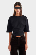 Cinched Waist Cotton Tee - Black