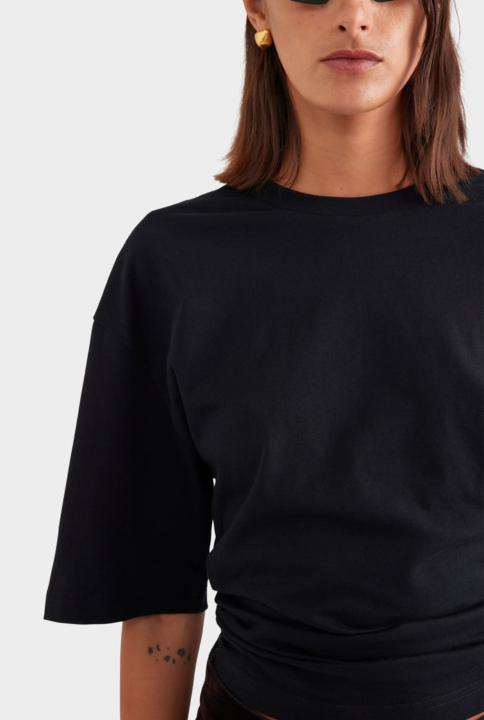 Cinched Waist Cotton Tee - Black