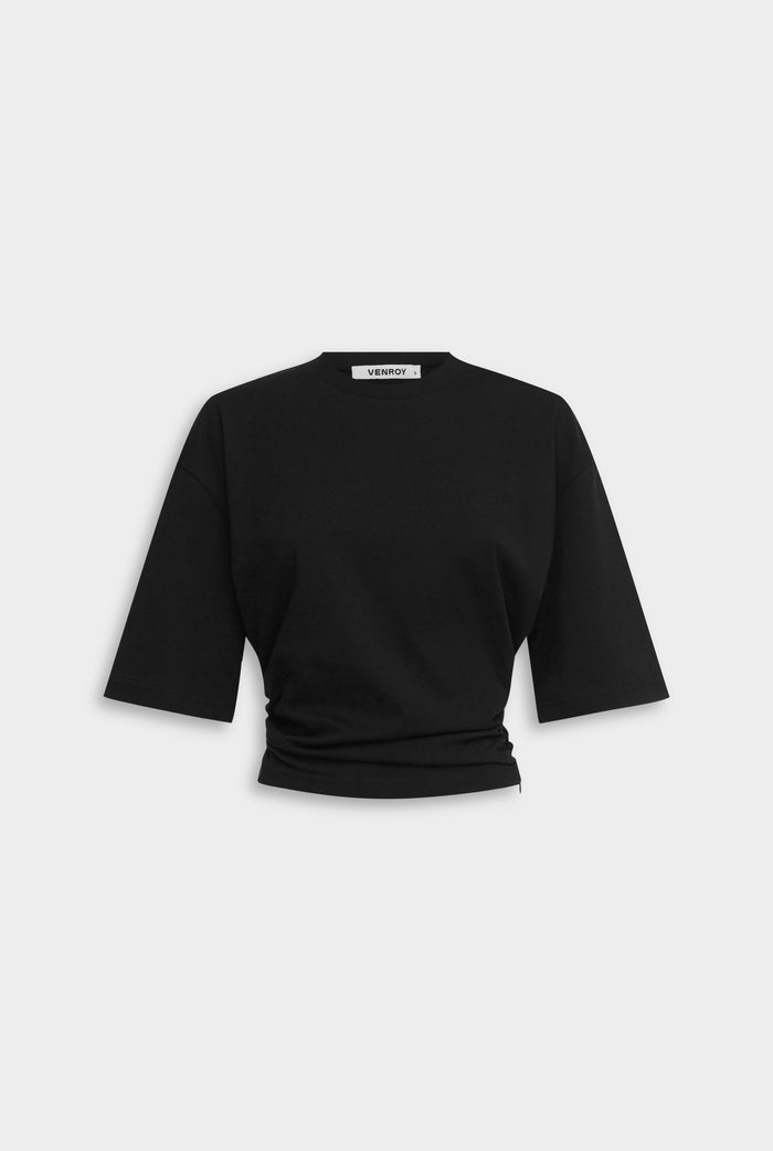 Cinched Waist Cotton Tee - Black