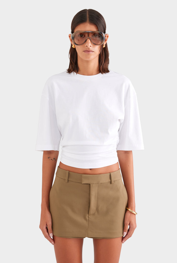 Cinched Waist Cotton Tee - White