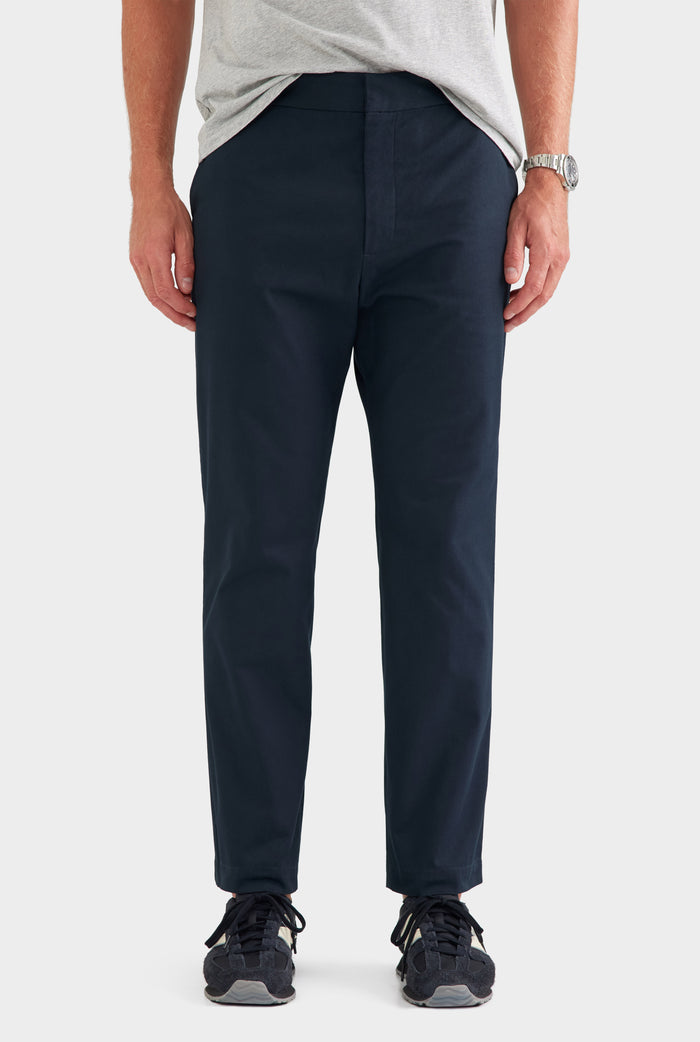 Classic Cotton Side Tab Trouser - Navy