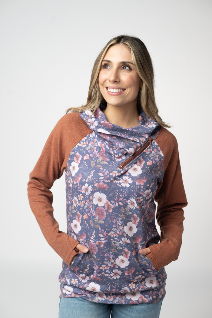Classic Zoey ZipCowl Sweatshirt - Blushwood Floral and Terra Cotta by Michelle Mae