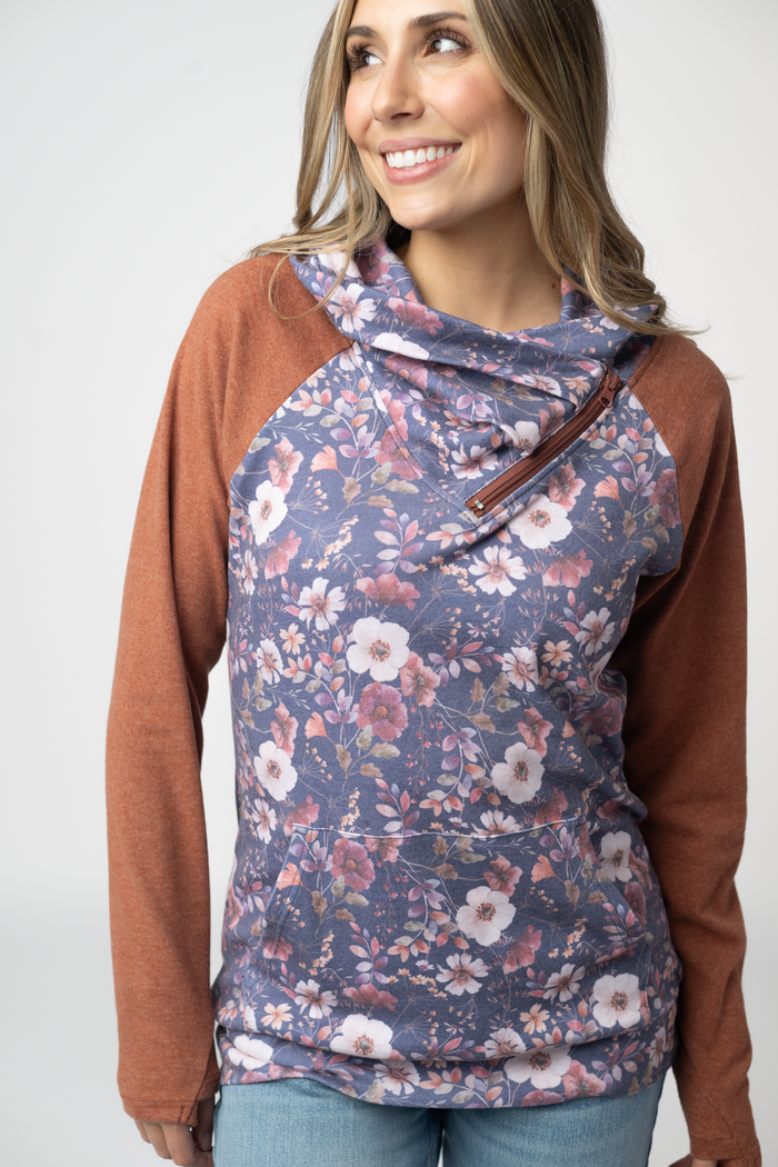 Classic Zoey ZipCowl Sweatshirt - Blushwood Floral and Terra Cotta by Michelle Mae