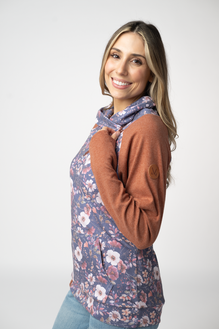 Classic Zoey ZipCowl Sweatshirt - Blushwood Floral and Terra Cotta by Michelle Mae