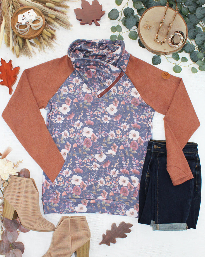 Classic Zoey ZipCowl Sweatshirt - Blushwood Floral and Terra Cotta by Michelle Mae