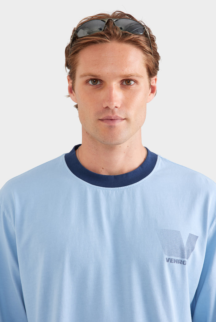 Contrast Long Sleeve T Shirt - Powder Blue/Navy