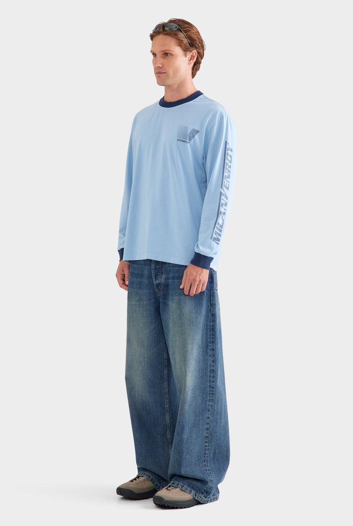 Contrast Long Sleeve T Shirt - Powder Blue/Navy