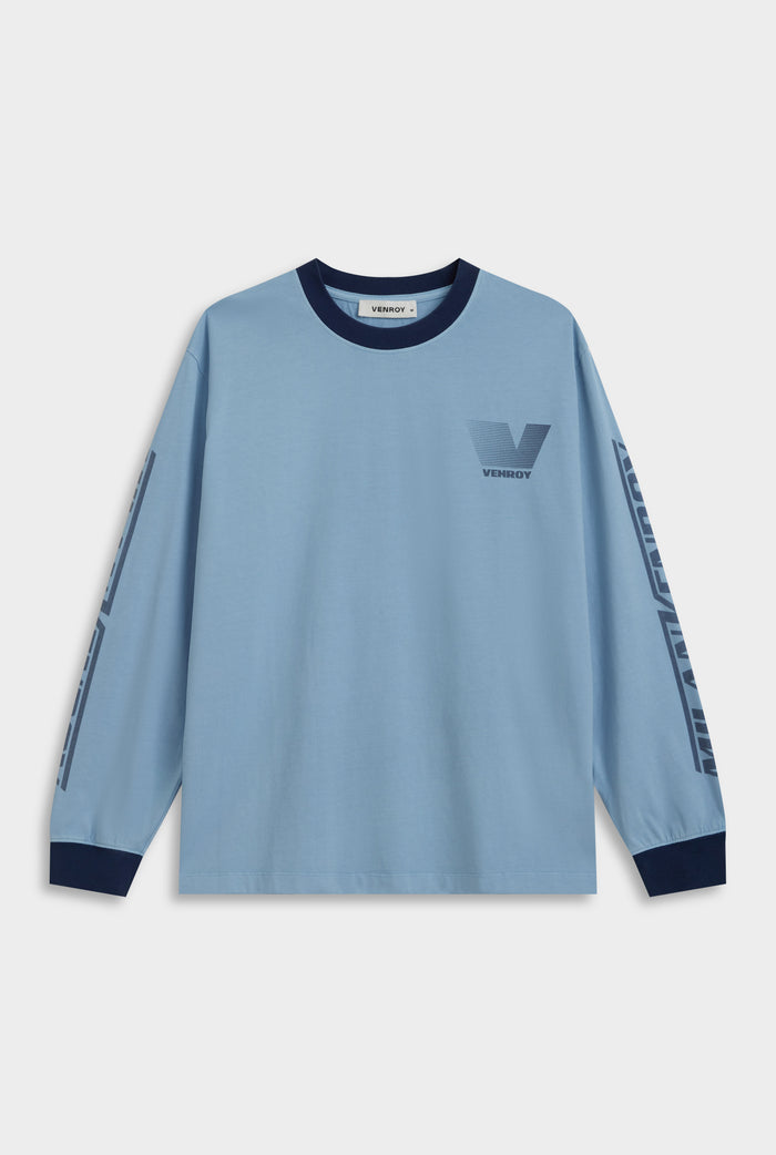 Contrast Long Sleeve T Shirt - Powder Blue/Navy