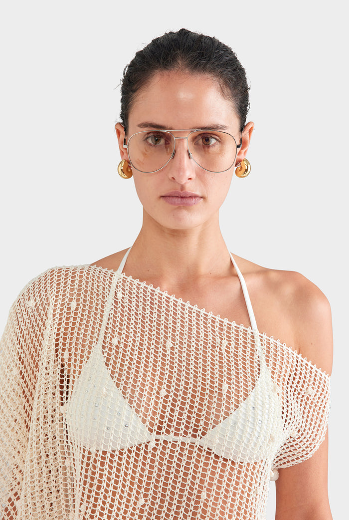 Cord Crochet Poncho - Off White