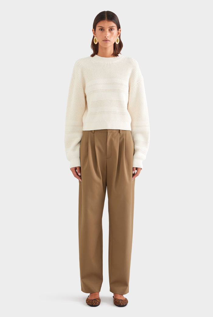 Cotton Cashmere Textured Crewneck Sweater - Off White