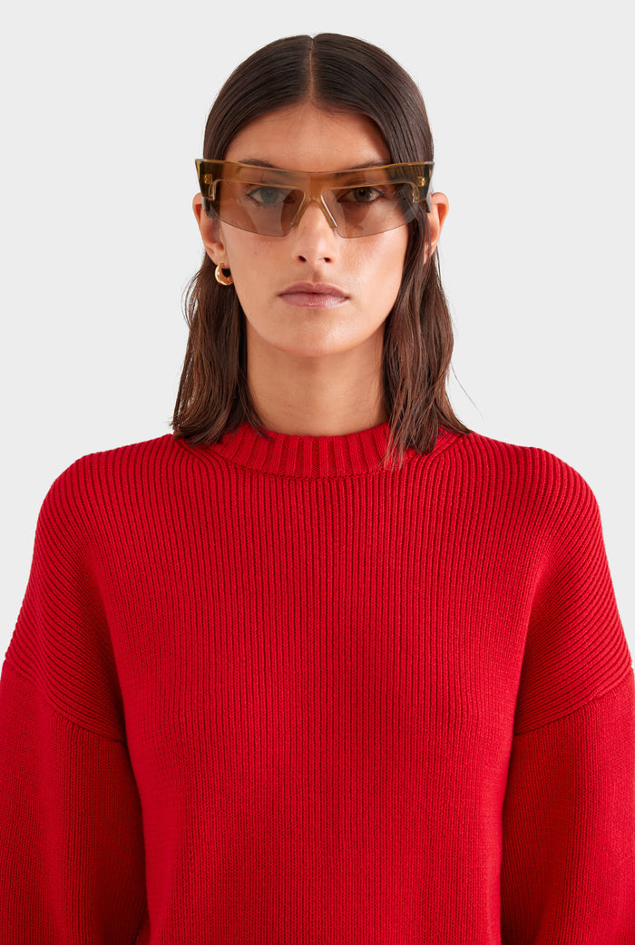 Cotton Knit Sweater - Red