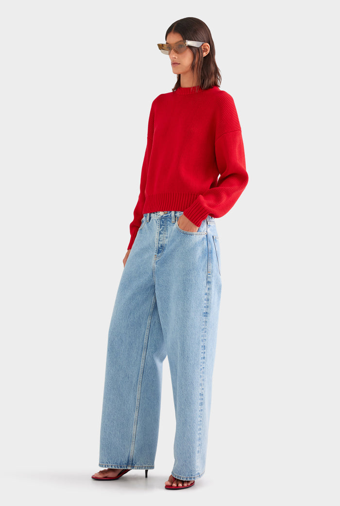Cotton Knit Sweater - Red