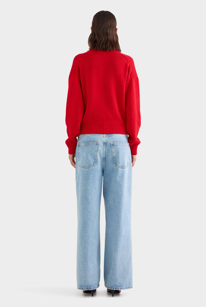Cotton Knit Sweater - Red