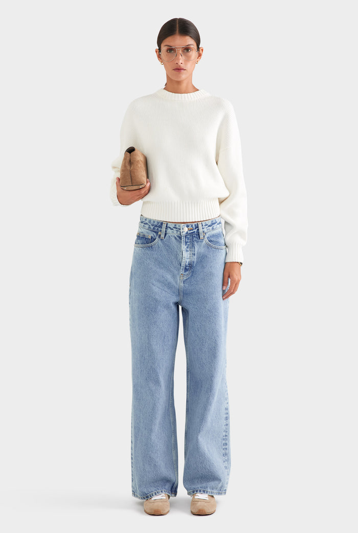 Cotton Knit Sweater - White