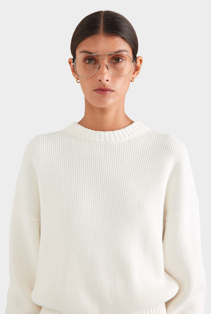 Cotton Knit Sweater - White