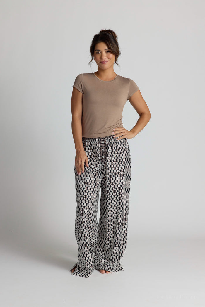 Cotton Printed Pants | Black and Taupe