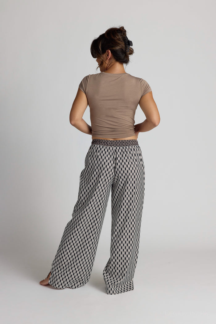 Cotton Printed Pants | Black and Taupe
