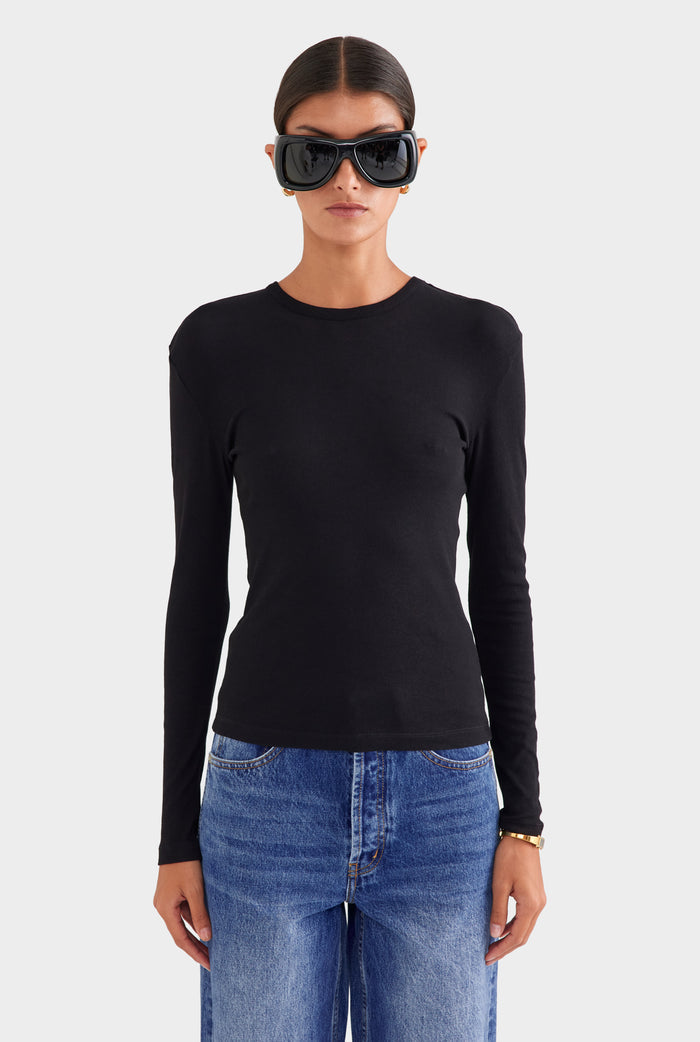Cotton Rib Long Sleeve Tee - Black