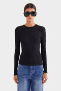 Cotton Rib Long Sleeve Tee - Black