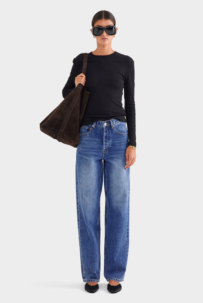Cotton Rib Long Sleeve Tee - Black