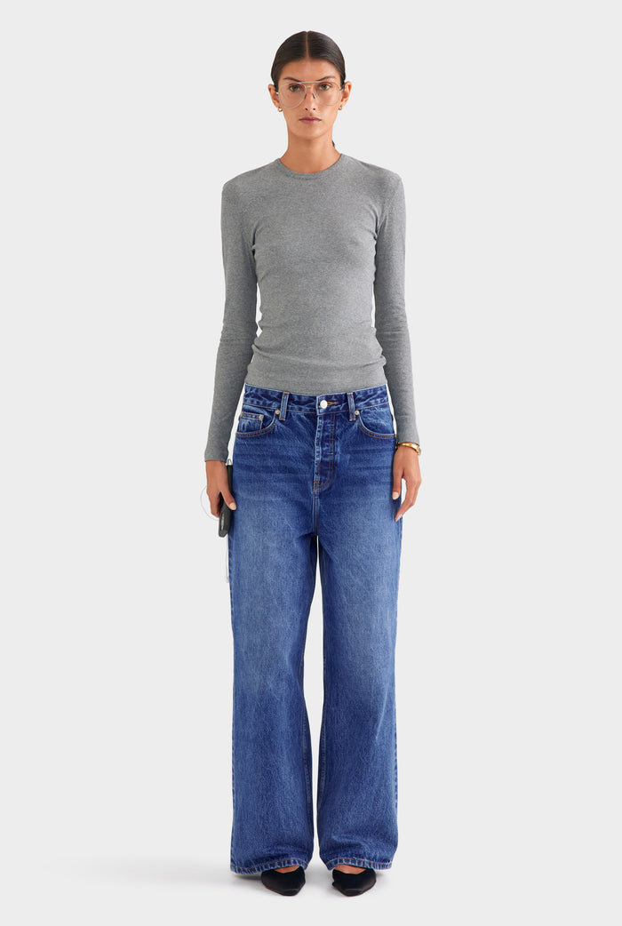 Cotton Rib Long Sleeve Tee - Grey Marl